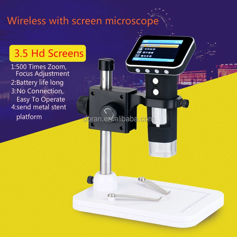 High quality wireless portable digital microscope with a display screen