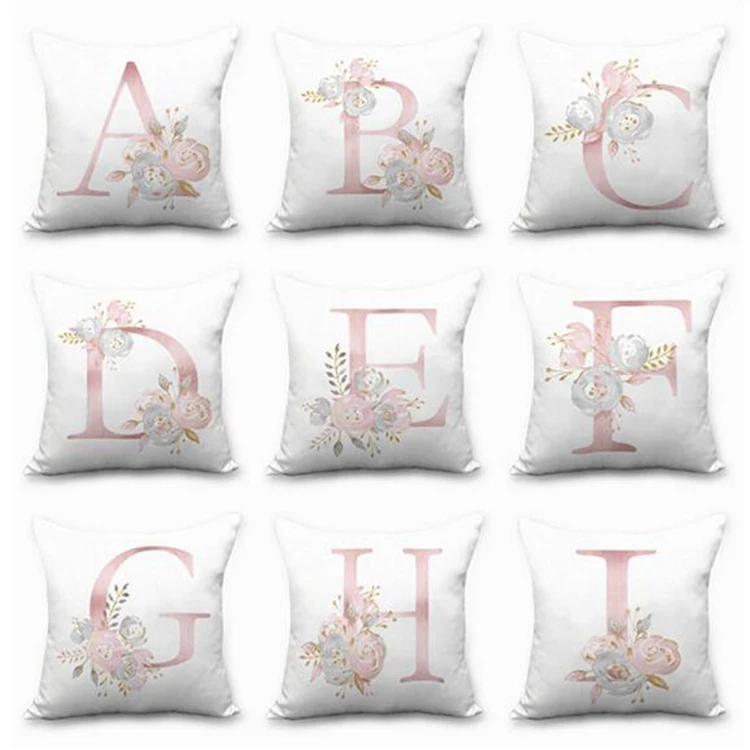 European style white square sofa cushion pillow pink letter decor pillow cushion