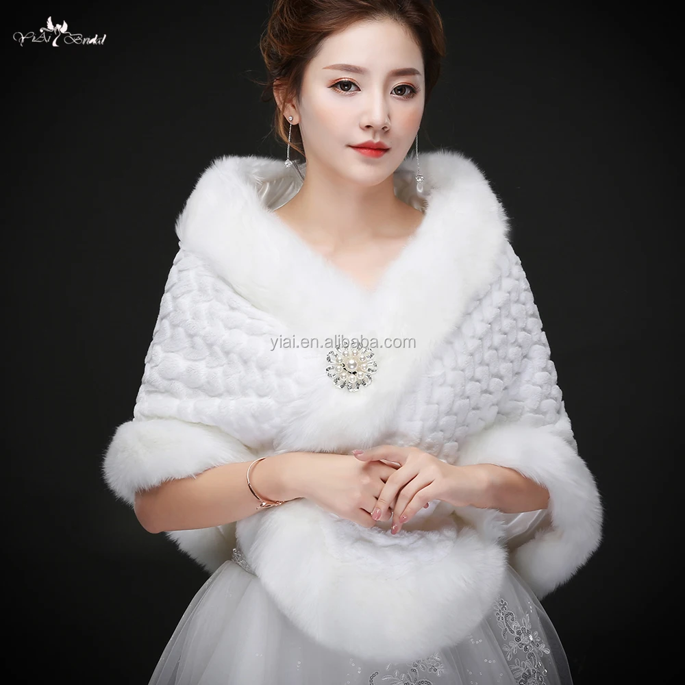 
LZP230 New Winter Style Off Shoulder White Fur Bolero Winter Wedding Shawls 