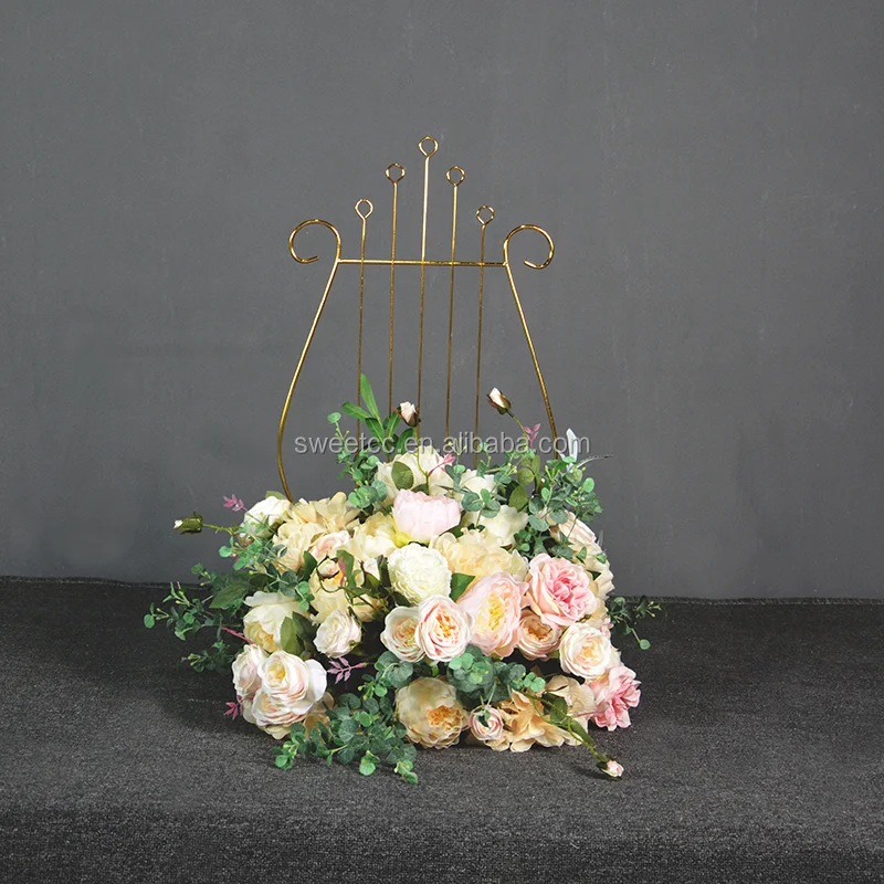 2019 new design wedding deco of harp shape electroplate wedding arch flower stand centerpiece