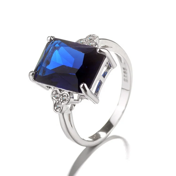 New Design 925 Sterling Silver Ring Sapphire Blue Gemstone Rings for Women
