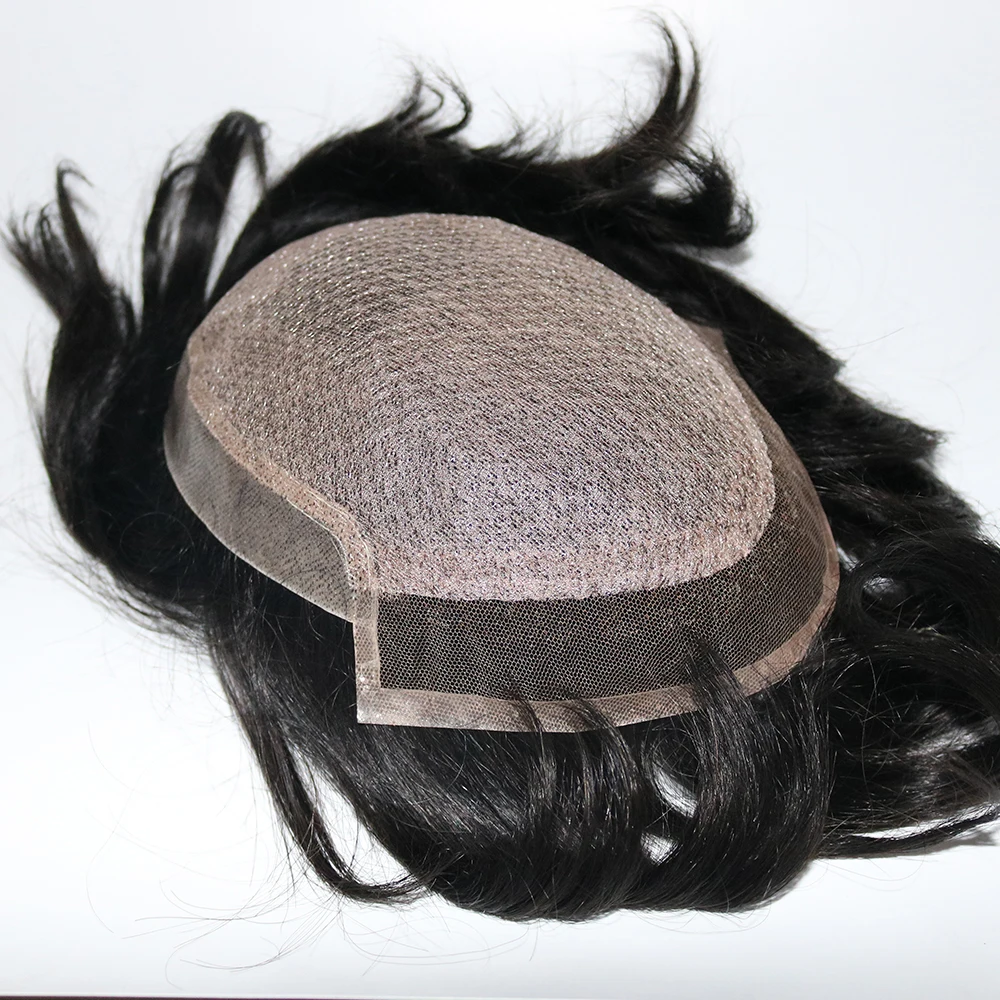 Pure Handmade Mens Toupee Silk Base With Swiss Lace Thin Skin Men Remy Hair Systems