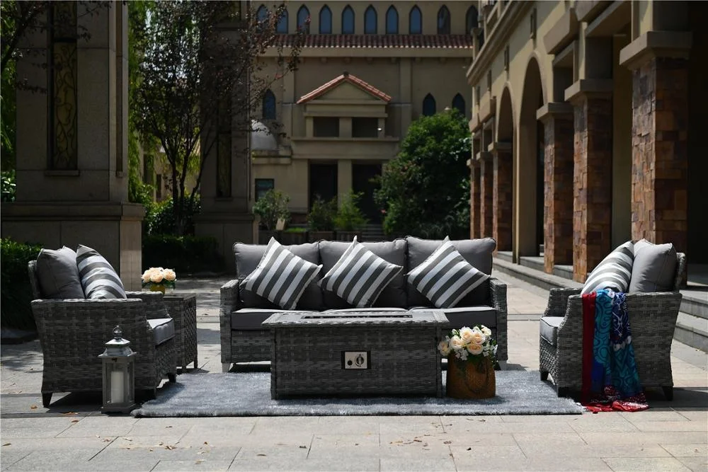 Modern Outdoor rattran furniture Garden Patio  Wicker Fire Pit Sofa Set