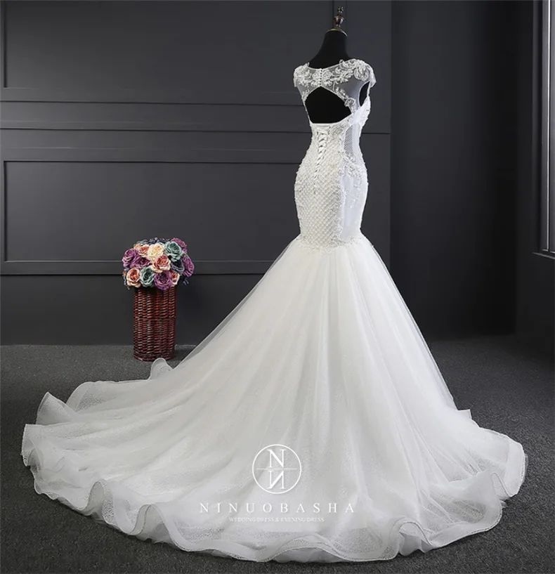 Spring New Luxury Lace  Backless Skinny Temperament Mermaid Wedding Dress Flower Bridal Gown