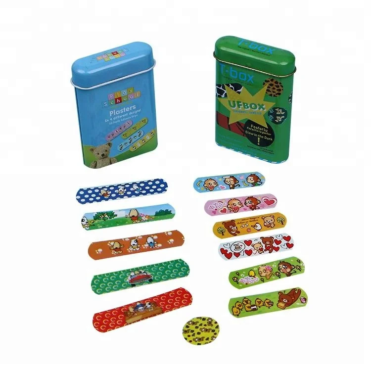 Promotional Tin Box Cartoon Plaster Colorful First Aid Bandage Custom Adhesive Kids Band Aid