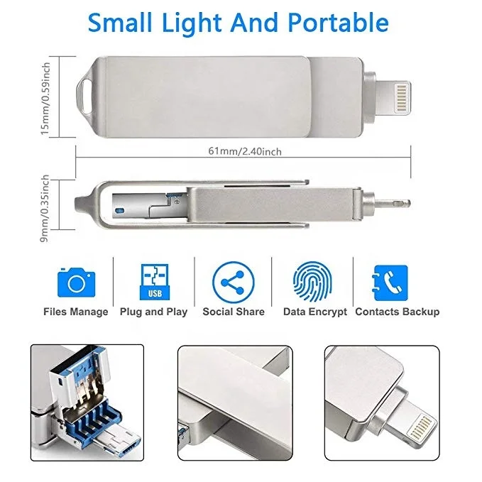 
Usb Flash Drive 3.0 Swivel Otg Flash Drive 32GB with Metal Material for iPhone IPad Android and PC wholesaler drive 
