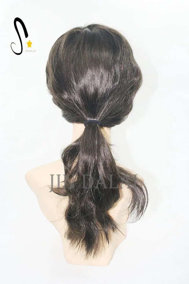 Dark Brown 16inch Long Straight Indian Human Hair Prosthetics Women Topper with Baby Hair