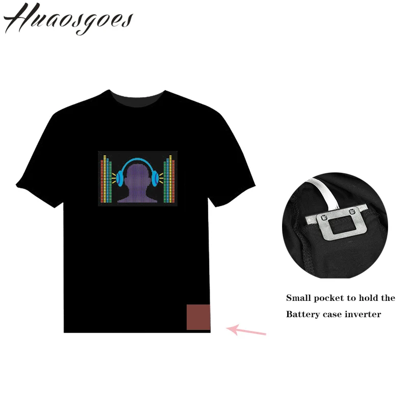 Hot Sale Sound Activated Led Cotton T Shirt Light Up and Down Flashing Equalizer EL T-Shirt Men for Rock Disco Party DJ Top Tee