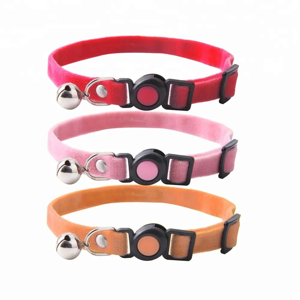 Soft Flocking Velvet Quick Release Plastic Buckle Breakaway Cat Collar With Bell