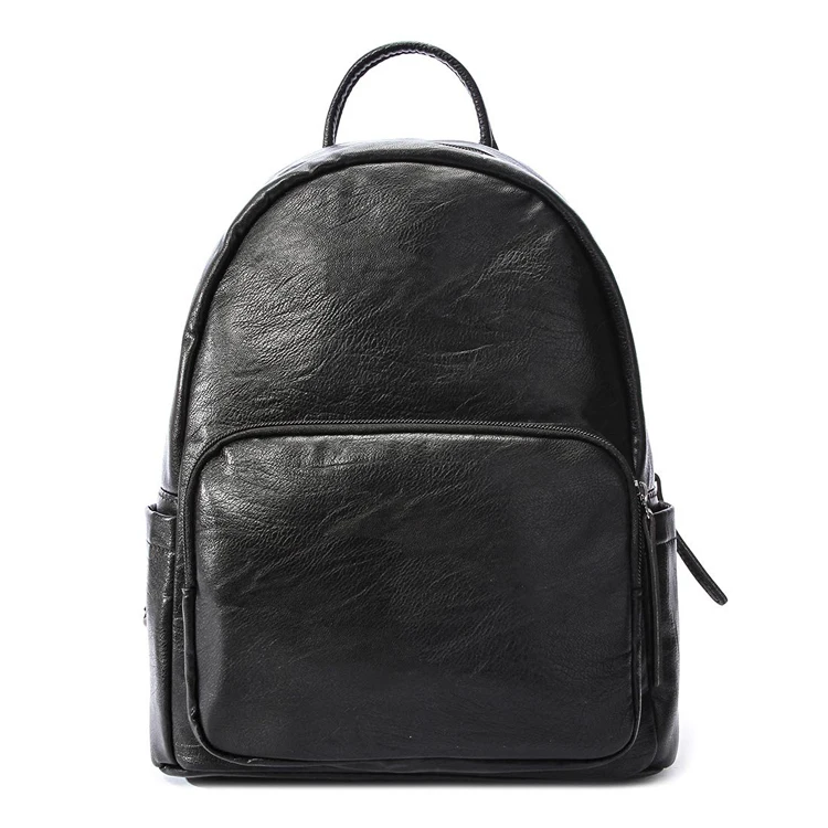 Hot Sell Styles Korean Natural Pattern Black PU Oil Leather Backpacks for Women