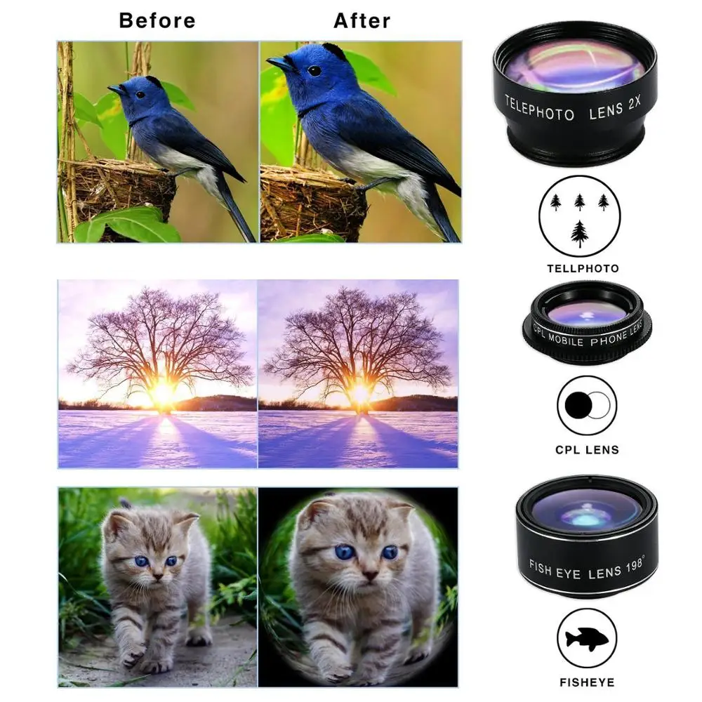 LIGINN 5 в 1 Широкоугольный объектив «рыбий глаз» для камеры iphone android