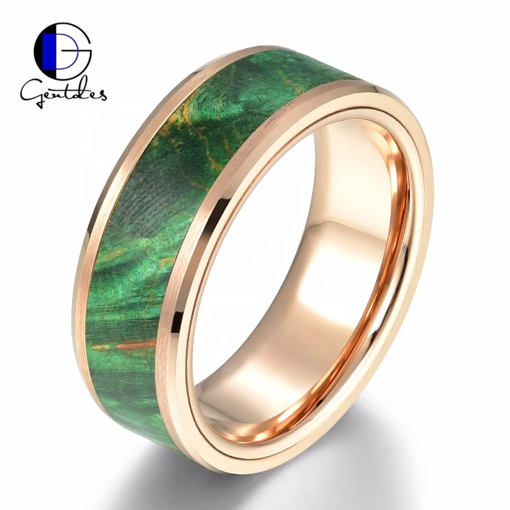 Gentdes Jewelry Custom Box Elder Wood Inlay Tungsten Carbide Blank Wedding Rings