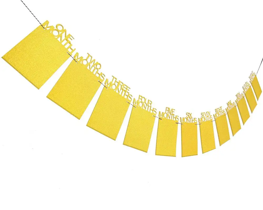 Glitter Gold Brown 1-12 Months 1st Birthday Gold Glitter Photo Frame Photo Banners For Baby Shower Party
