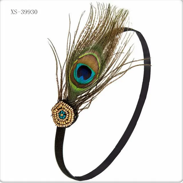 Feather Crown Headband Colorful Beads Headwrap Showgirl Carnival Party Headdress