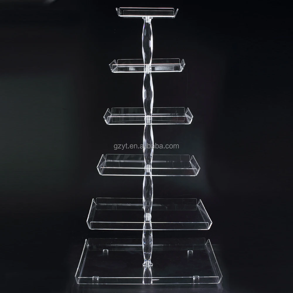 popular 6 layer Acrylic decoration square wedding cake stands floating cup cake stand