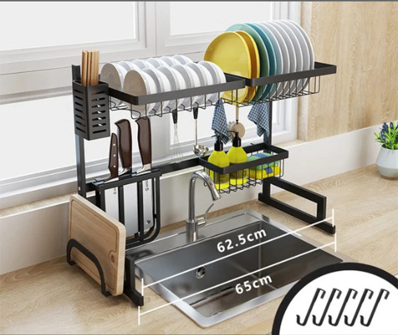 65cm 26inches Amazon Hot Sell High Quality Kitchen 2 Tier Stainless Steel Dish Draining Rack