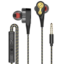 Dual Dynamic Driver Moving Coil 3.5mm Wired In-Ear Headphones Earphones with Mic