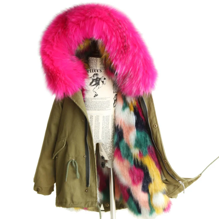 
YY10437G Very beautiful blue fur lined winter coat for children faux fox fur coat 