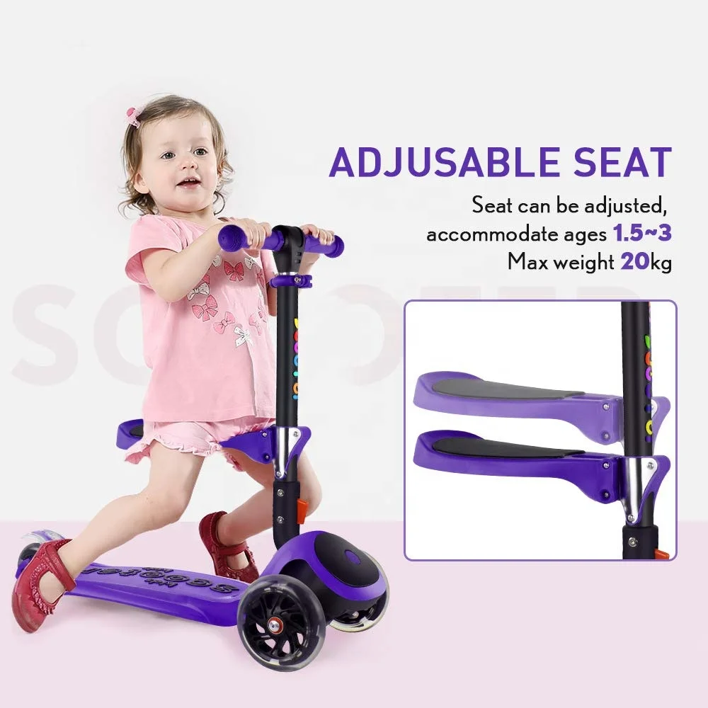 Hot Sale 2 in 1 Toddler Kick scooter with PU Flash light Up Wheels kids kick scooter with CE test