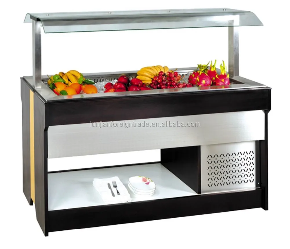 Marble island type salad bar wooden bar fridge restaurant equipment display cooler with CE Guangzhou chiller manufacturer
