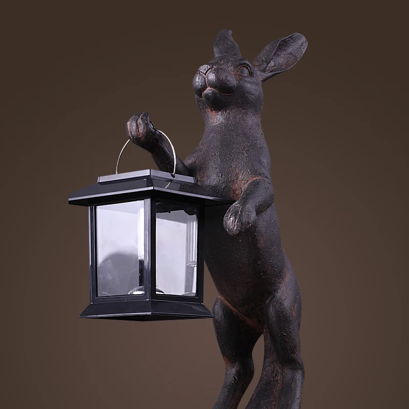 Art craft сад декоративной смолы фигурки пасхальный кролик с чай свет фонаря