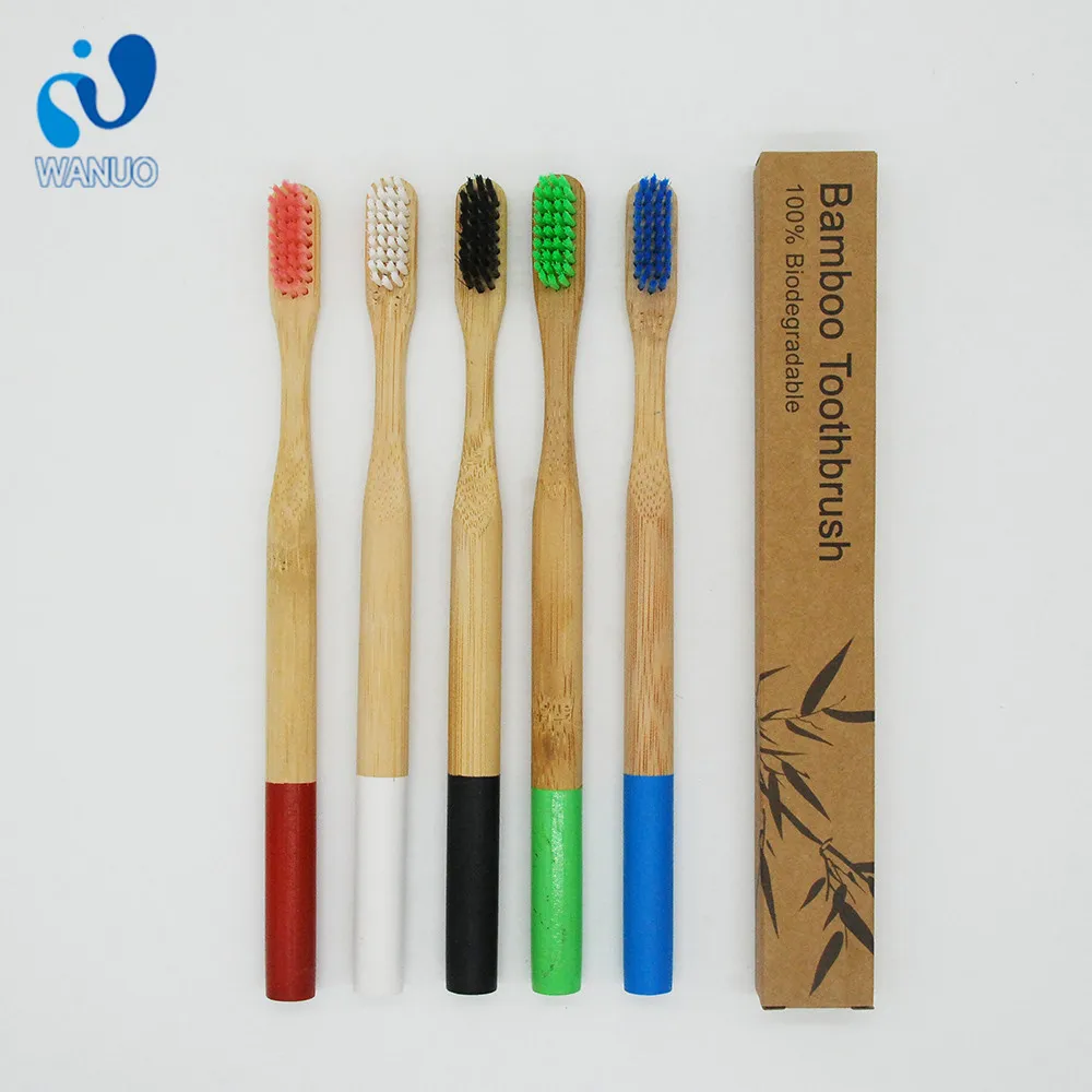 Wanuocraft, 100% биоразлагаемая, Экологически чистая, оптовая продажа, Пользовательский логотип, для взрослых, детей, для детей, круглая бамбуковая зубная щетка с древесным углем