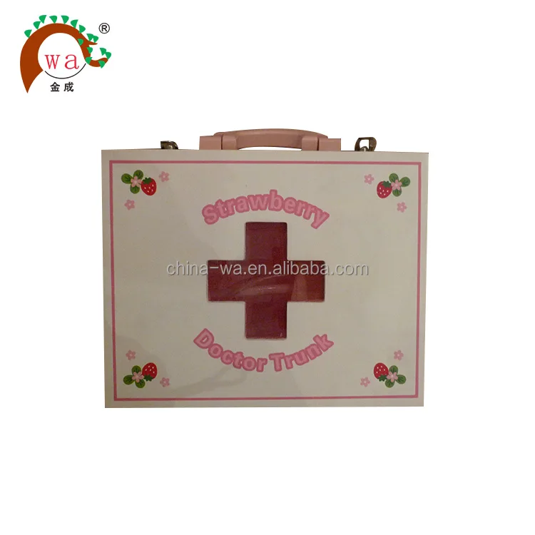 
wood pretend play doctor trunk tools toys set 