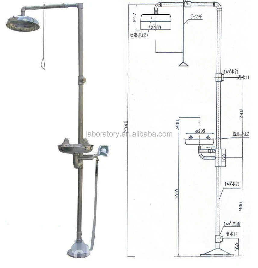 304 SS combination emergency lab facility shower & eye washer