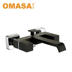 OMASA two holes wall mounted matt black  zinc handknobs brass bathroom shower hot cold mixer