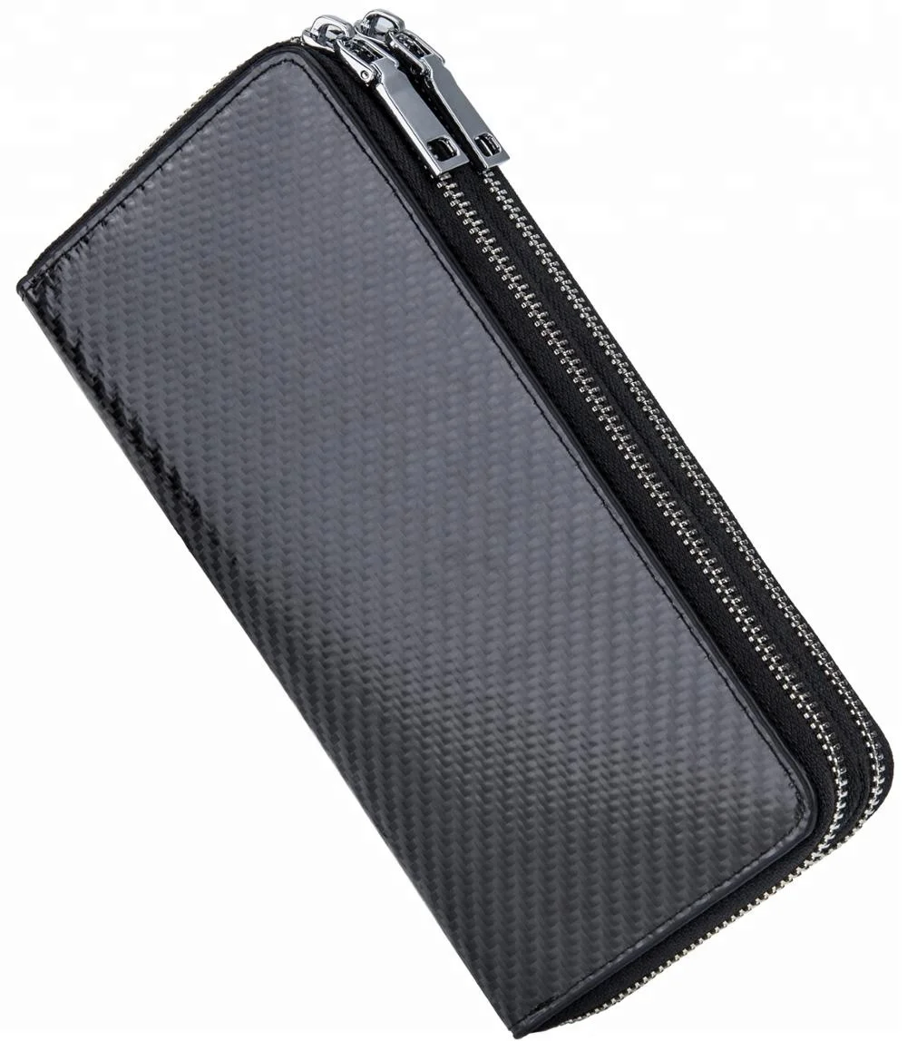 carbon leather credit card holder organizer money purse zip long Wallets