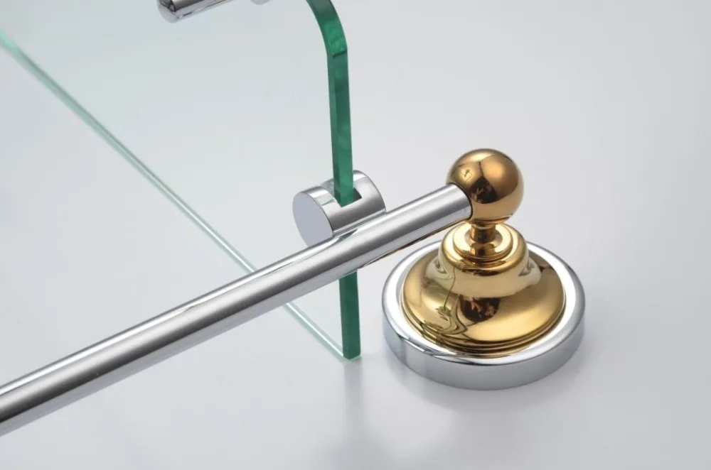 
KD9114 wall mounted double tier golden PVD glass bathroom corner shelf 