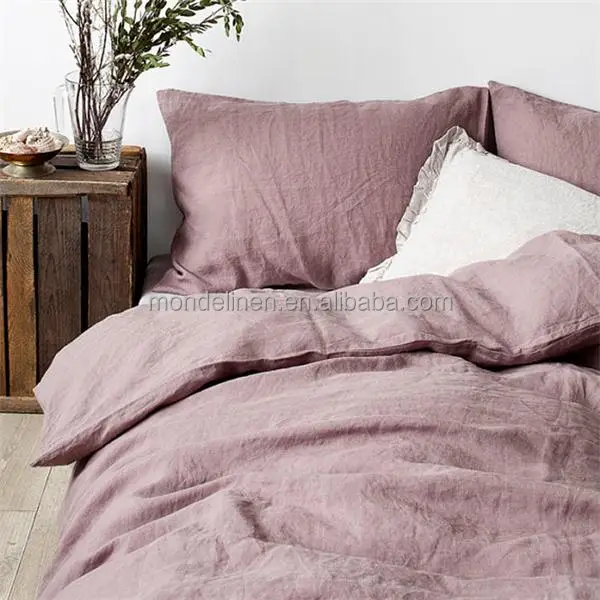 100% Pure Linen Natural Stone Washed Bed Linen Bed Sheet Duvet Cover Set