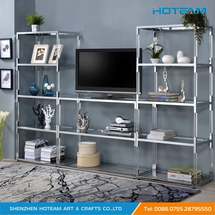 Современный и современный прозрачный акриловый и золотой книжный шкаф с 5 полками