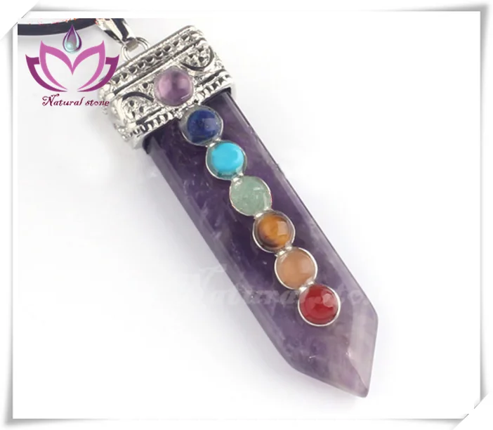 sword shape seven chakra energy point gemstone necklace pendant