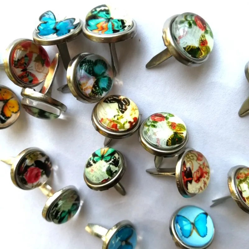 12mm Butterfly Jewel Decorative Metal Pins Craft GLASS stone Gem Scrapbooking Brads for gifts decorate office paper fastener diy