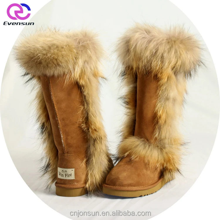 New Fashion Classic and Comfortable Double-face Winter Women Sheepskin Boots With Raccoon Fur Around
