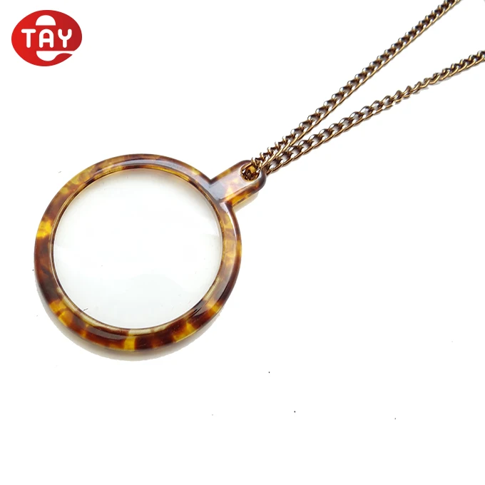 Glass Magnifying Necklace Magnifier with Turtle Shell Pattern Plastic Frame