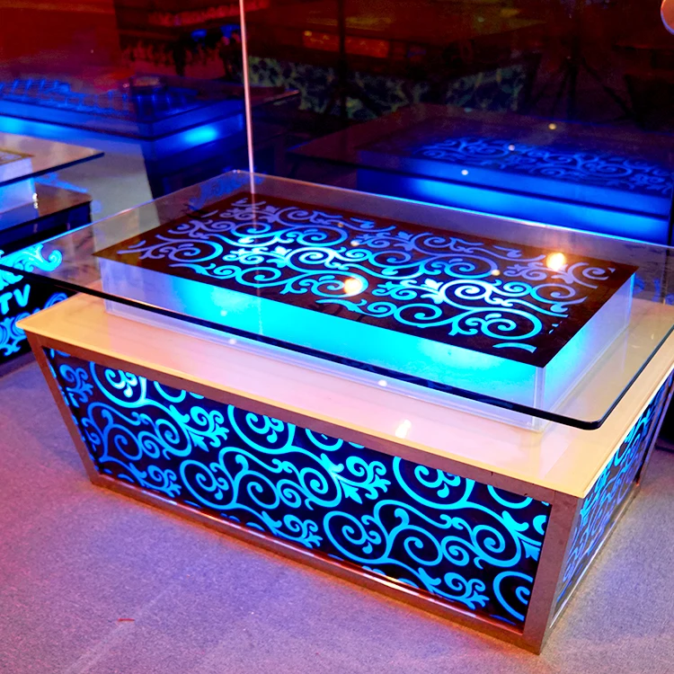 
China Hot sales Remote Control Bar KTV Hotel Room Led Table Long Square Tea Bar Table led ktv table for hotel night club 