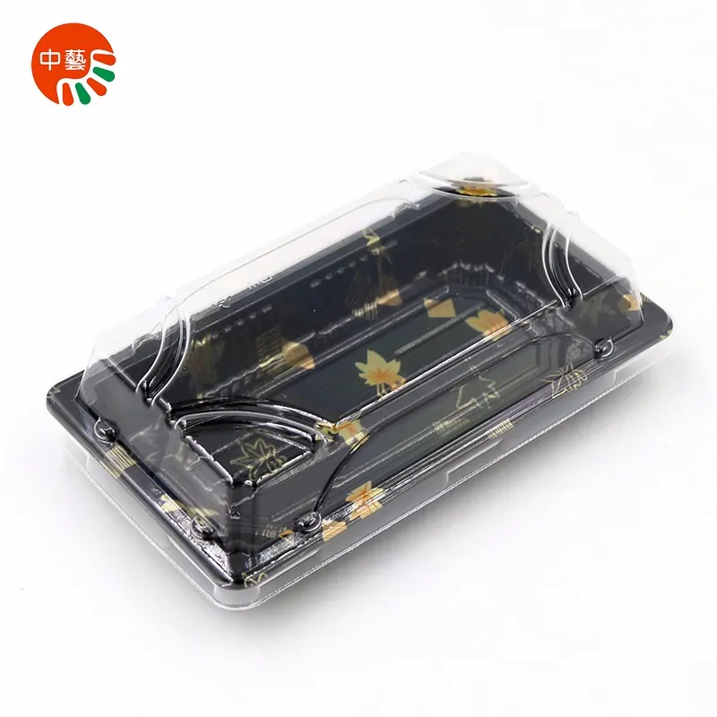 Sushi Box Rectangular Clear Plastic ZY01 Wholesale Disposable Food PS Rectangle Black Base with Clear Lid Sushi or Salad