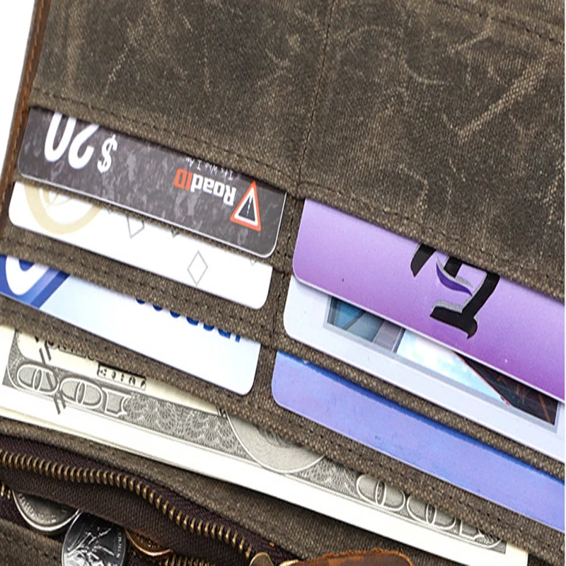 
Waxed Canvas Bag Passport Cover Case Phone Rfid Leather Credit Card Holder 