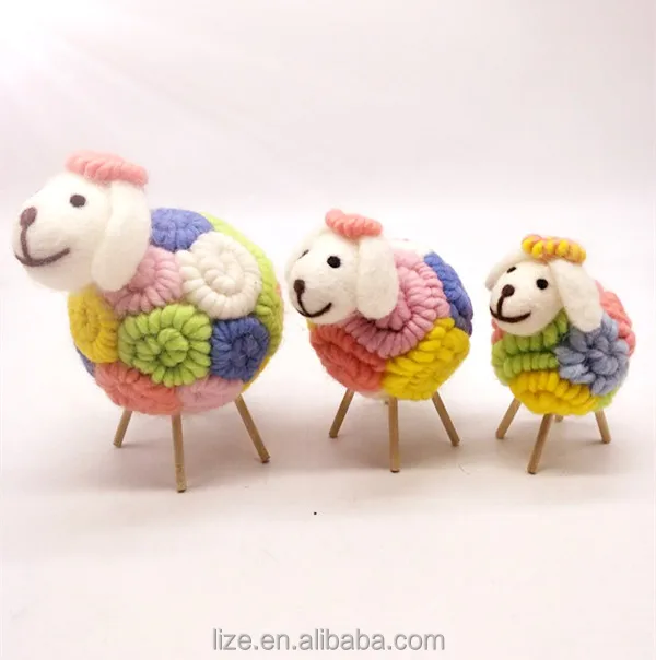 Customized Lovely wool felt yarn Knitted Stuffed Animals- colourful sheep