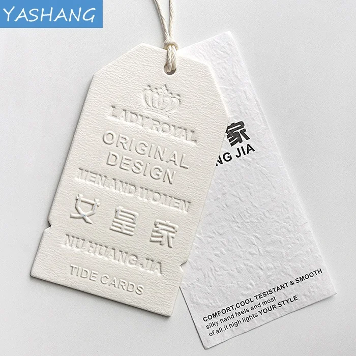 White special paper customized punch hole letterpress label printing embossed clothing alarm tag