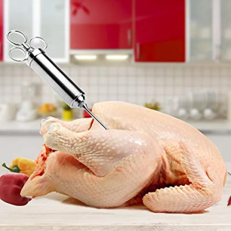 Premium BBQ Accessories Large Capacity Stainless Steel Meat Injector Syringe with 3 Marinade Needles