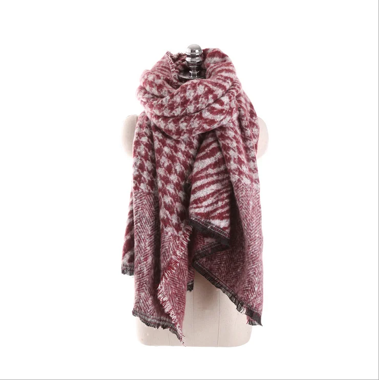 Lady Womens Mens Winter Blanket Cozy Pashmina Jacquard Houndstooth Scarf