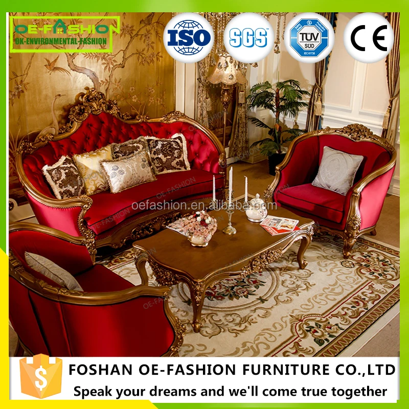 OE-FASHION Luxury solid wood red velvet sofa sets from China