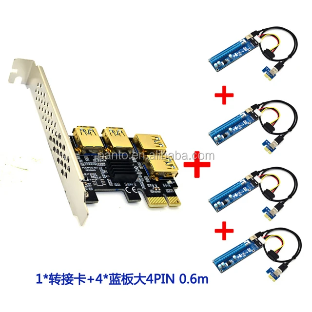 
PCIE 1 to 4 Riser card pcie x1 to x16 PCIE Multiplier 4 port riser Card for BTC Miner 
