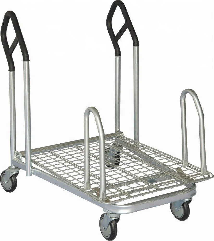 Warehouse storage hand push transport cargo platform trolley