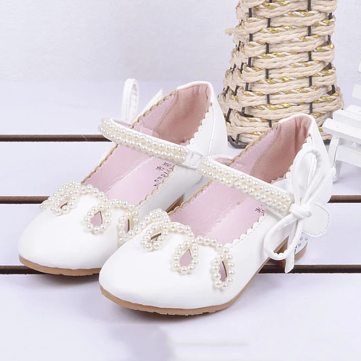 
YY10260S Latest design high heel solid color pearl decoration princess shoes kids children 