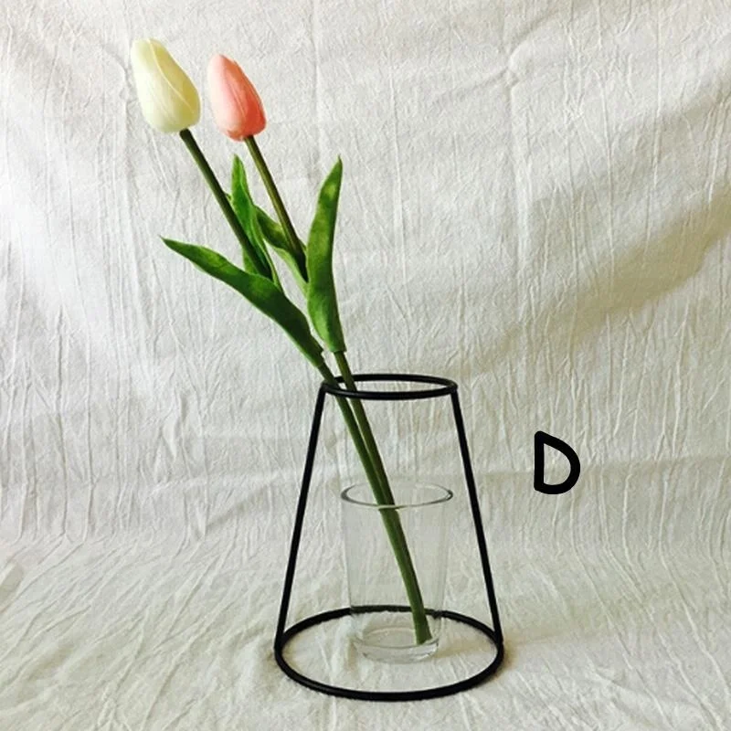 Оптовая продажа, черная железная проволока, металлическая ваза для цветов OXGIFT, без стеклянной чашки