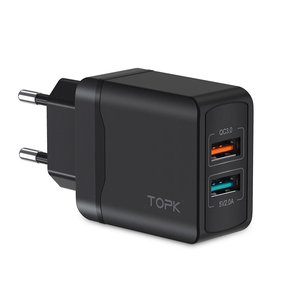 TOPK 28W QC 3,0 двойной порт ABS огнестойкий материал мобильный телефон EU USB настенное зарядное устройство